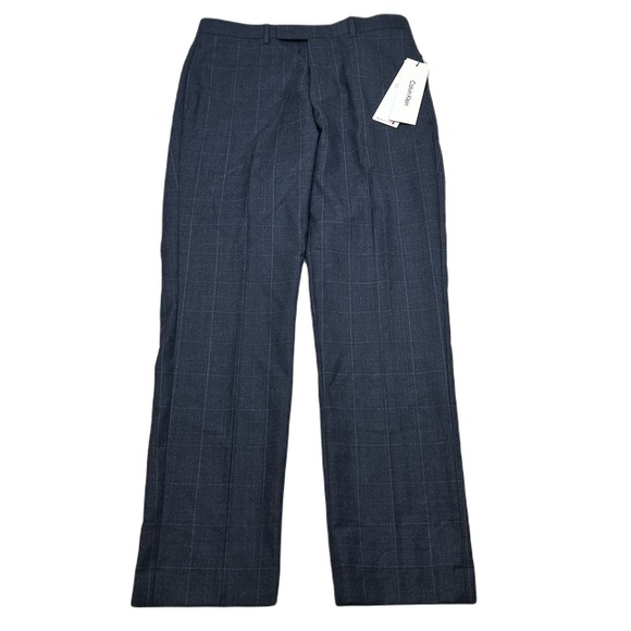 Calvin Klein Slim Fit  Dress Pants Mens 34x32 Blue Plaid Tapered Leg NEW‎ - Picture 1 of 7